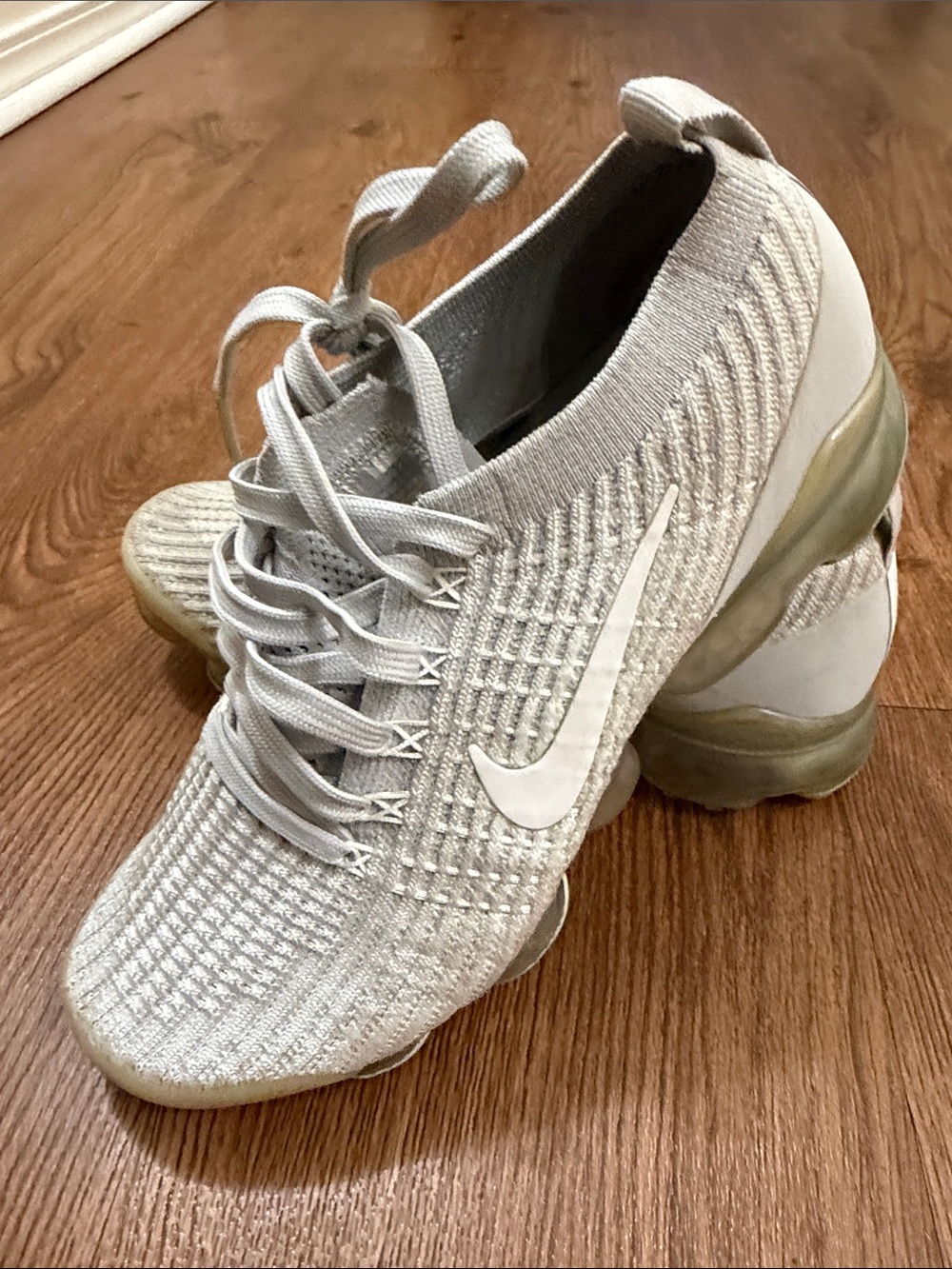 Nike Vapormax Flyknit Sneakers in Light Beige and White - Picture 3 of 6